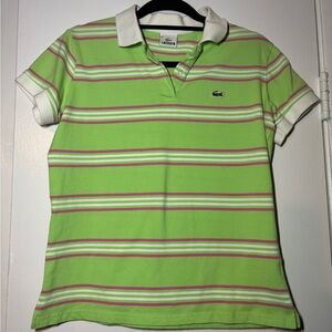 Lacoste Kids Polo in Green and Pink Stripes